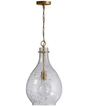 1-Light Pendant In Patinaed Brass With Stone Seeded Glass