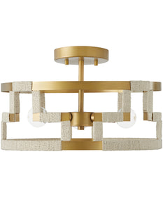 Hala 3-Light Dual-Mount Semi-Flush/Pendant Mount In Bleached Natural Jute and Patinaed Brass