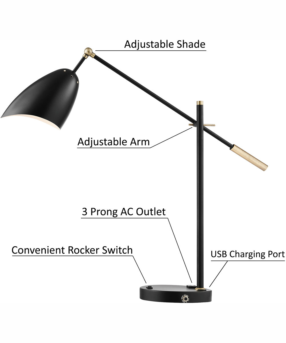 Tanko 1-Light Metal Table Lamp Antique Brass/Black With Usb Charging And Outlet