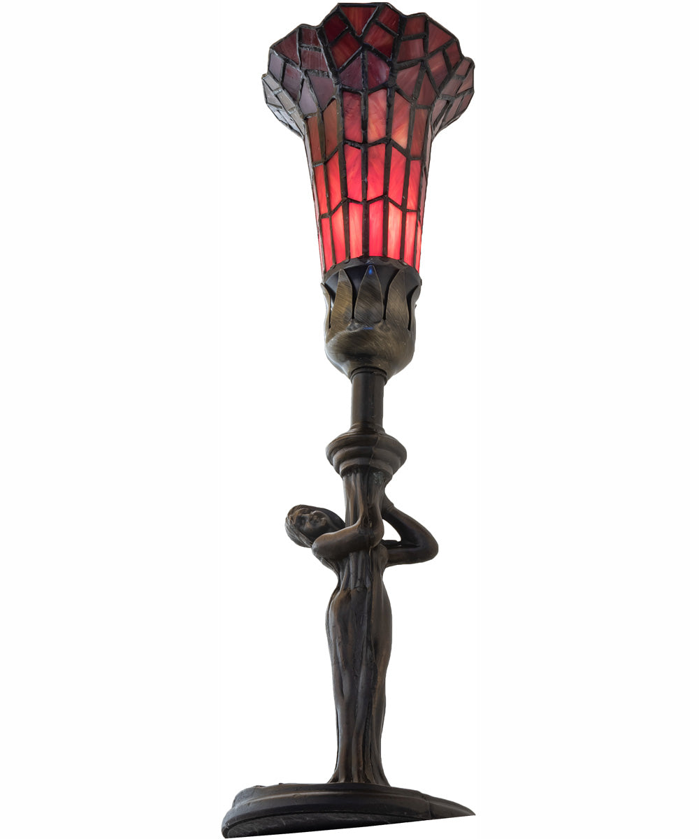 15" High Stained Glass Pond Lily Nouveau Lady Accent Lamp