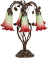 18" High Seafoam/Cranberry Tiffany Pond Lily 6 Light Table Lamp