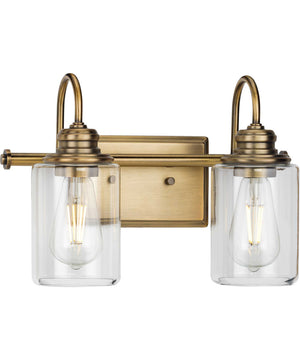 Aiken 2-Light Vintage Style Brass Clear Glass Farmhouse Style Bath Vanity Wall Light Vintage Brass