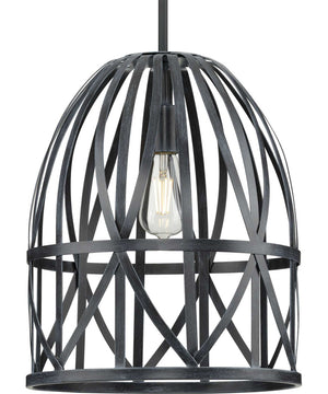 Chastain  1-Light Basket Farmhouse Pendant Light Cerused Black Oak