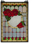 20"H x 14"W Morgan Rose Glass Window Zai Zag Flame and Beige Red