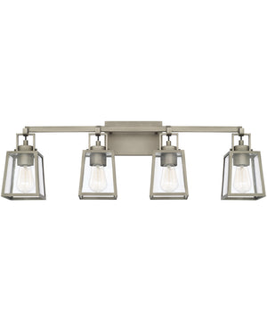 Kenner 4-Light Vanity In Antique Nickel With Clear Rain Glass