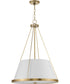 Saffert 3-Light New Traditional White Linen Glass Pendant Light Vintage Brass