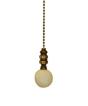 Ceramic 35mm Ivory Ball Ceiling Fan Pull, 2"h with 12" Antiqued Brass Chain