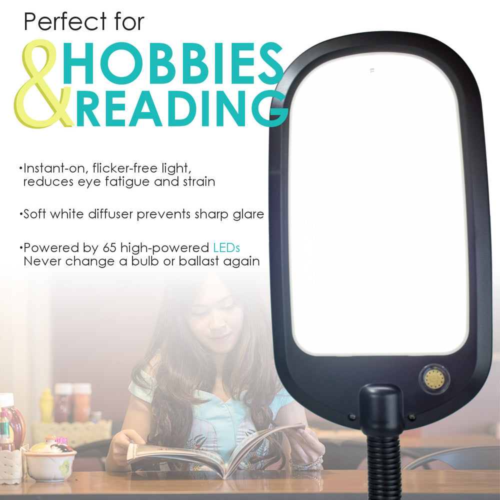 26"H Slim Design LED Bright Reader Natural Daylight Full Spectrum Desk Lamp Black