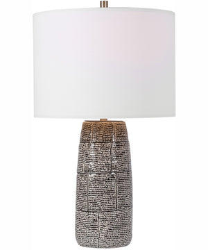 25"H 1-Light Table Lamp Ceramic and Iron in Black and White and Brushed Nickel with a KD Round Drum Shade