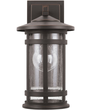 Mission Hills 1-Light Outdoor Wall Mount In Oiled Bronze With Antiqued Seeded Glass