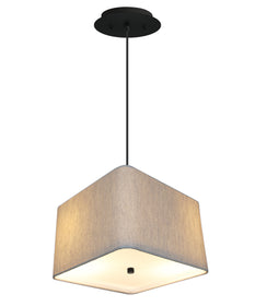 14" W 2 Light Pendant Rounded Corner Square Oatmeal Drum Shade with Diffuser, Black Cord