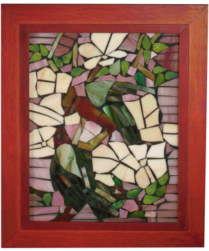 10 Inch H Parrots Mosaic Art Glass Wall Panel