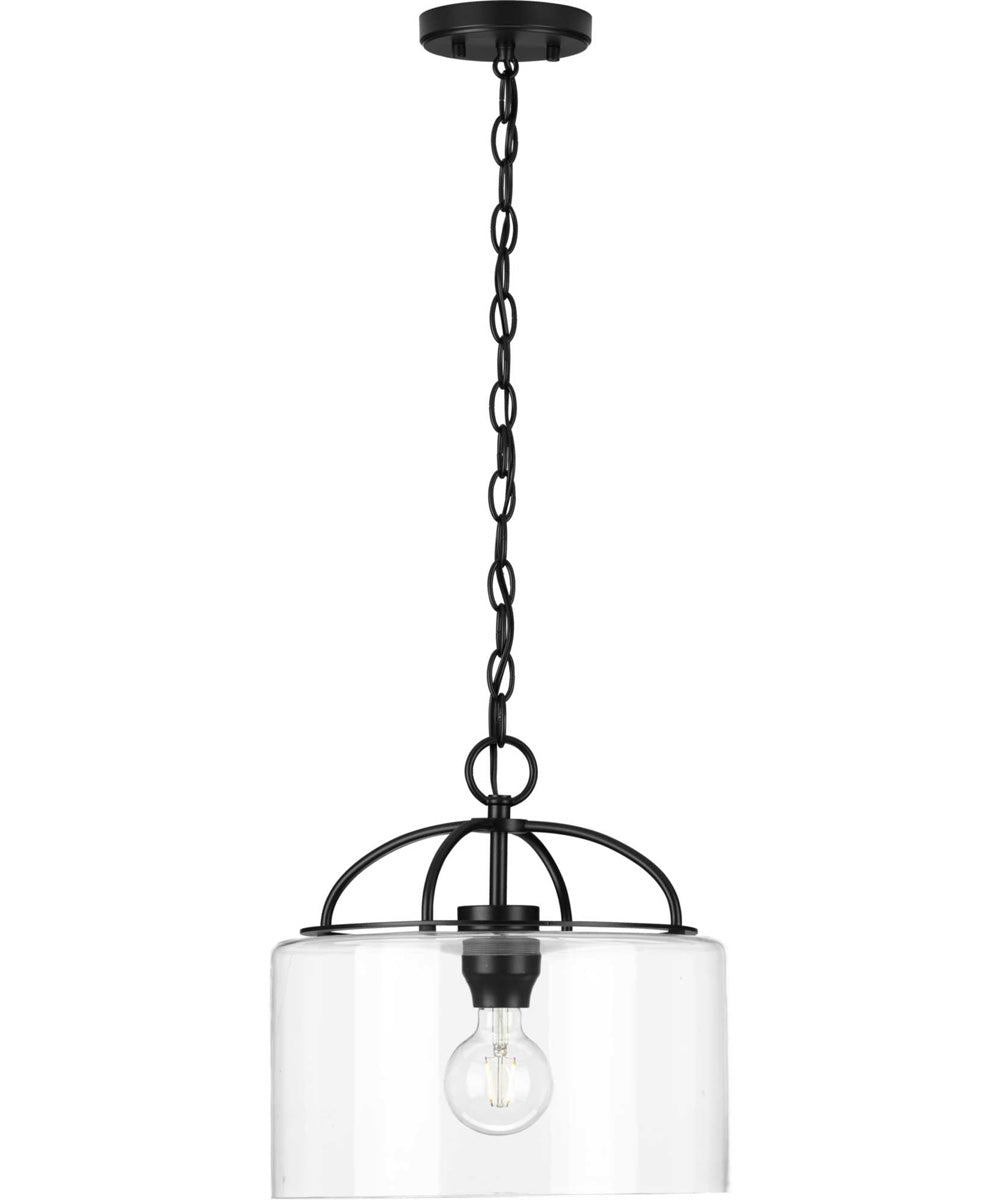 Leyden 1-Light Clear Glass Farmhouse Style Hanging Pendant Light Matte Black