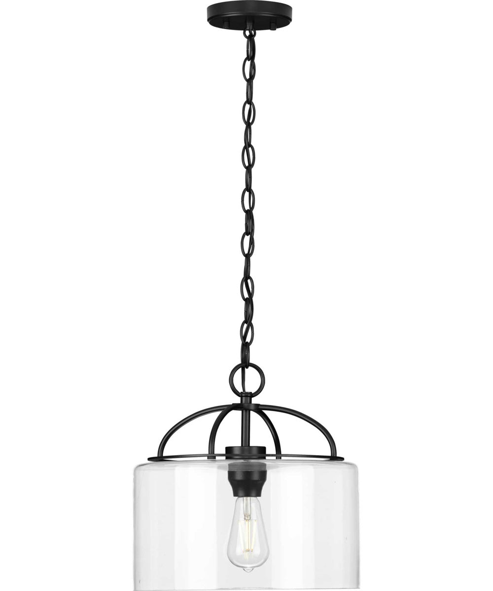 Leyden 1-Light Clear Glass Farmhouse Style Hanging Pendant Light Matte Black