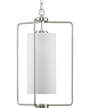 Merry 1-Light Etched Glass Transitional Style Foyer Pendant Light Brushed Nickel