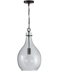 1-Light Pendant In Pewter With Recycled Seeded Glass