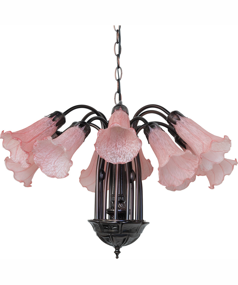 24" Wide Pink Tiffany Pond Lily 12 Light Chandelier