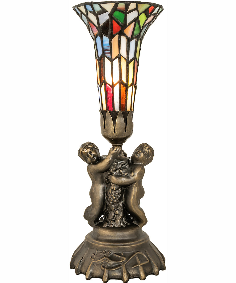 13" High Stained Glass Pond Lily Twin Cherub Mini Lamp