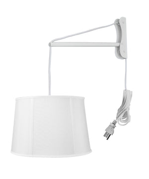 12"W MAST Plug-In Wall Mount Pendant 1 Light White Cord/Arm Drum White Shade