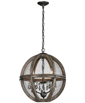 Renaissance Invention 3-Light Chandelier Aged Wood/Wire - Round