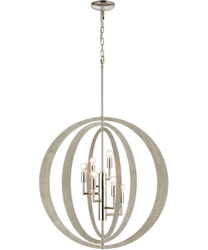 Retro Rings 6-Light chandelier  Sandy Beechwood / Polished Nickel