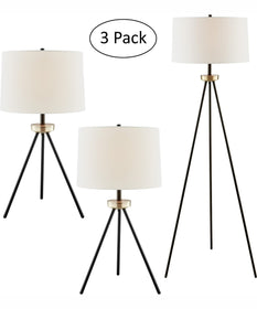 Tullio 1-Light 3Pcs Floor & Table Lamp Set Orb/White Shade