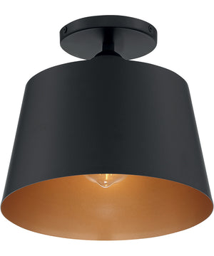 10"W Motif 1-Light Close-to-Ceiling Black / Gold Accents