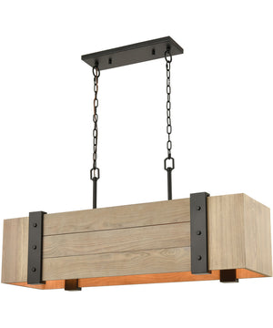 Wooden Crate 5-Light Island-Light Oil Rubbed Bronze/Slatted Wood Shade Natural