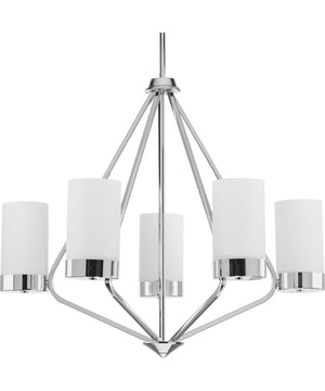 Elevate 5-Light Etched White Glass Mid-Century Modern Chandelier Light Polished Chrome
