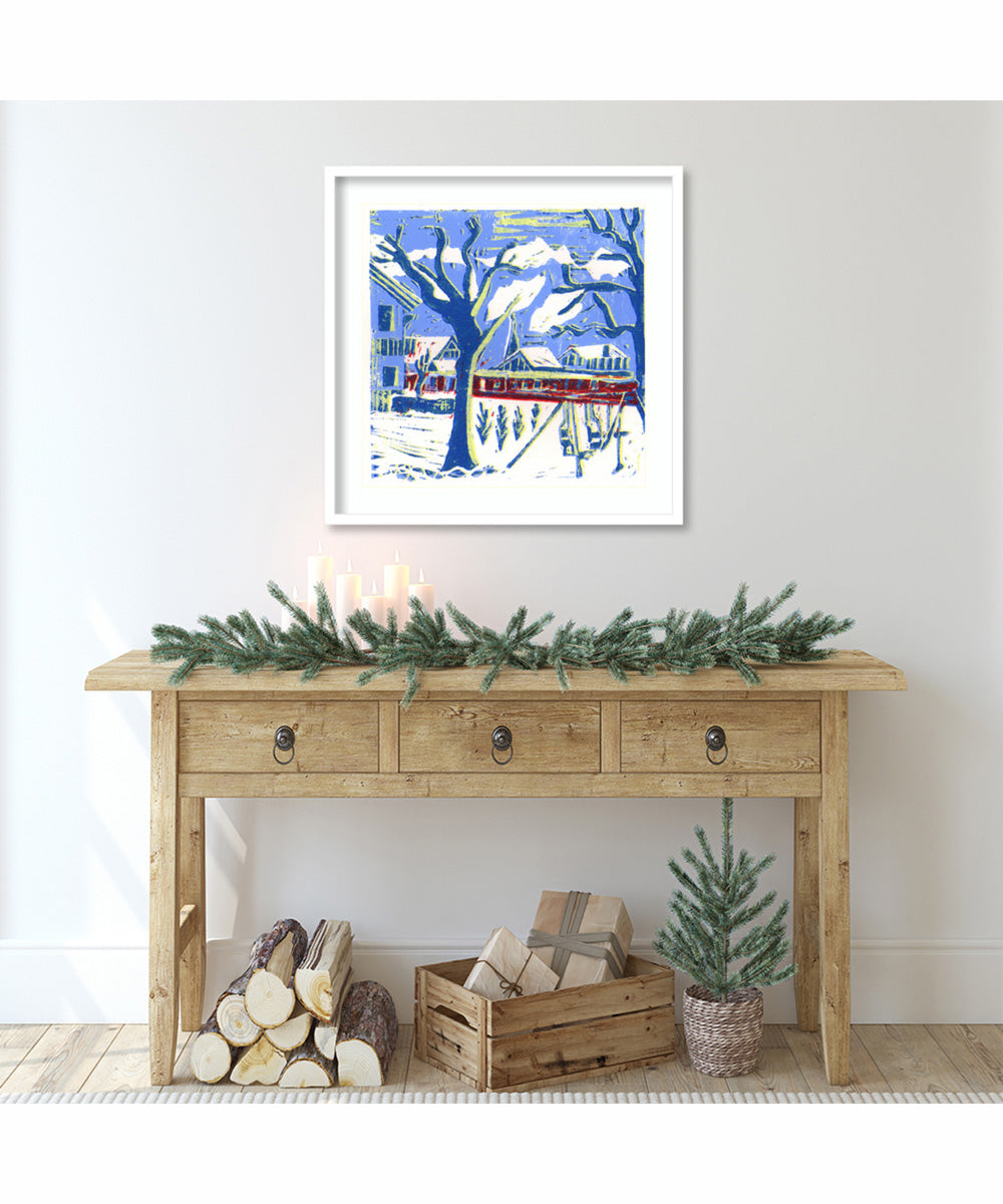 Mayrhofen Trees with Snow by Charlotte Orr Wood Framed Wall Art Print (25  W x 25  H), Svelte White Frame