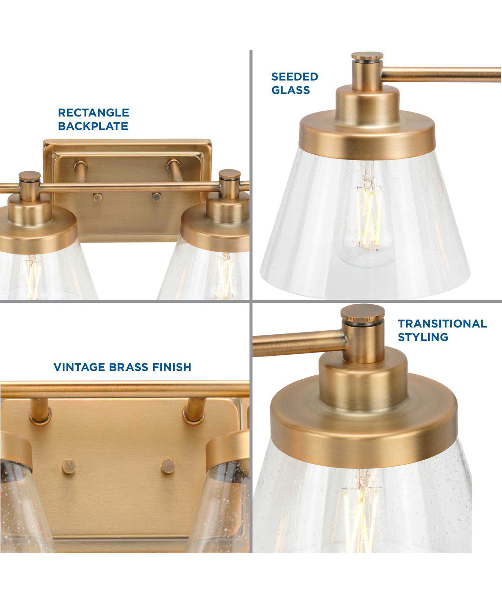 Hinton 4-Light Clear Seeded Glass Farmhouse Bath Vanity Light Vintage Brass