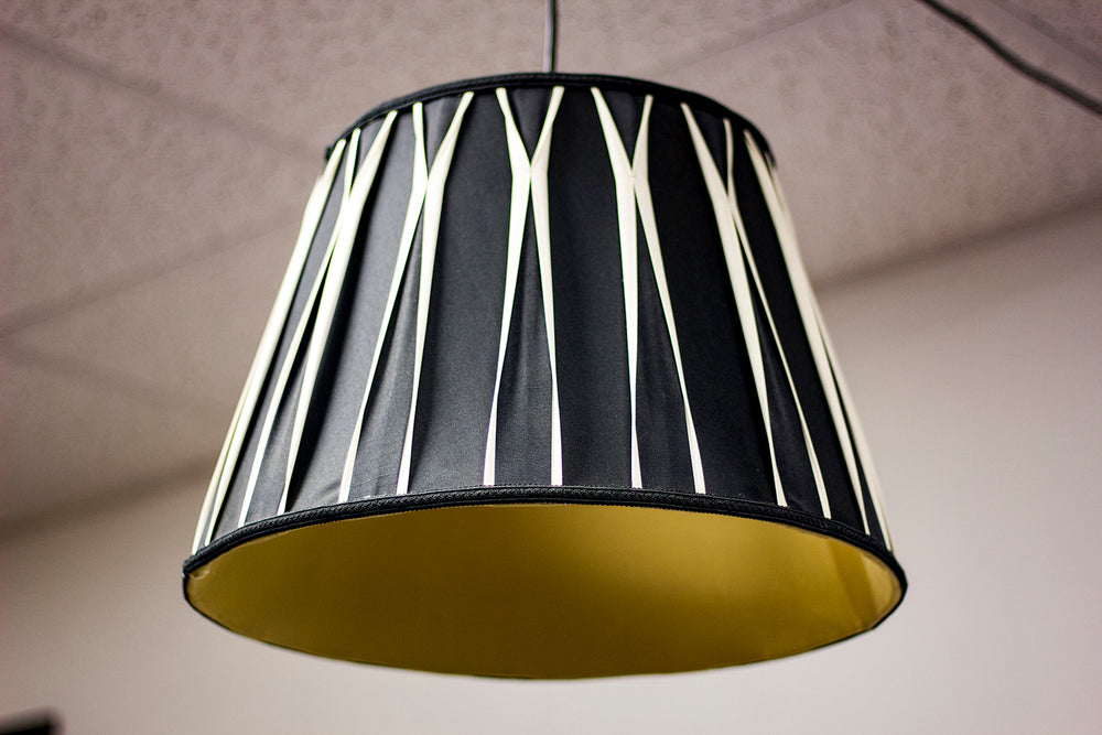 16"W 1-Light Plug In Swag Pendant Lamp Black/Beige Shade