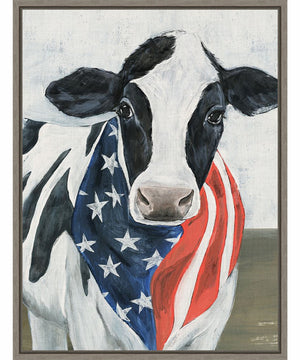 Framed American Cow II by Annie Warren Canvas Wall Art Print (23  W x 30  H), Sylvie Greywash Frame
