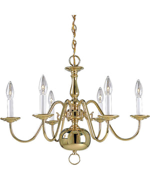 Americana 6-Light White Candle Traditional Chandelier Light Polished Brass