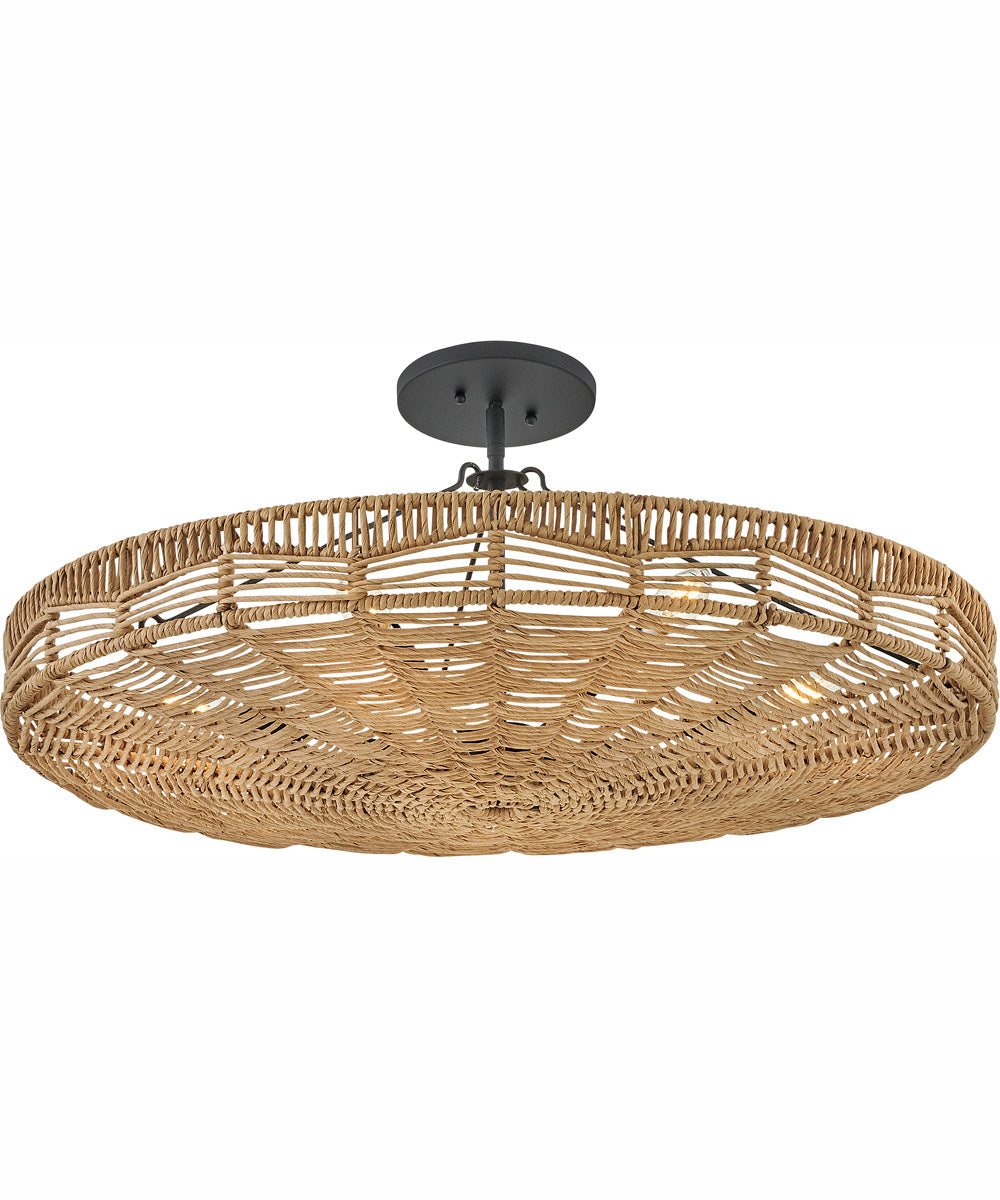 Ophelia 6-Light Medium Convertible Pendant in Black with Natural Shade
