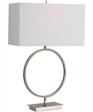 29"H 1-Light Table Lamp Iron in Polished Nickel with a Rectangular Shade