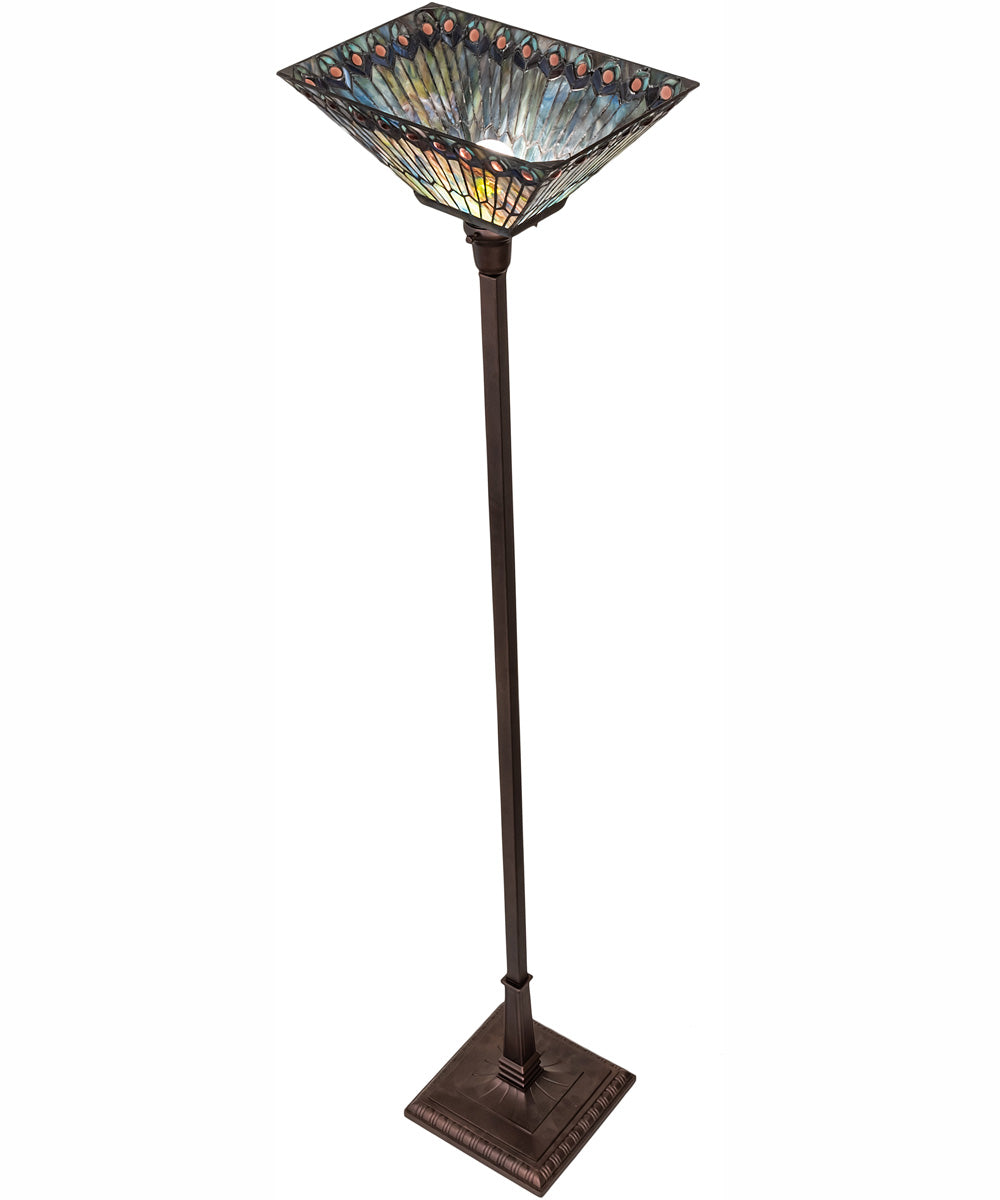 70" High Tiffany Jeweled Peacock Torchiere
