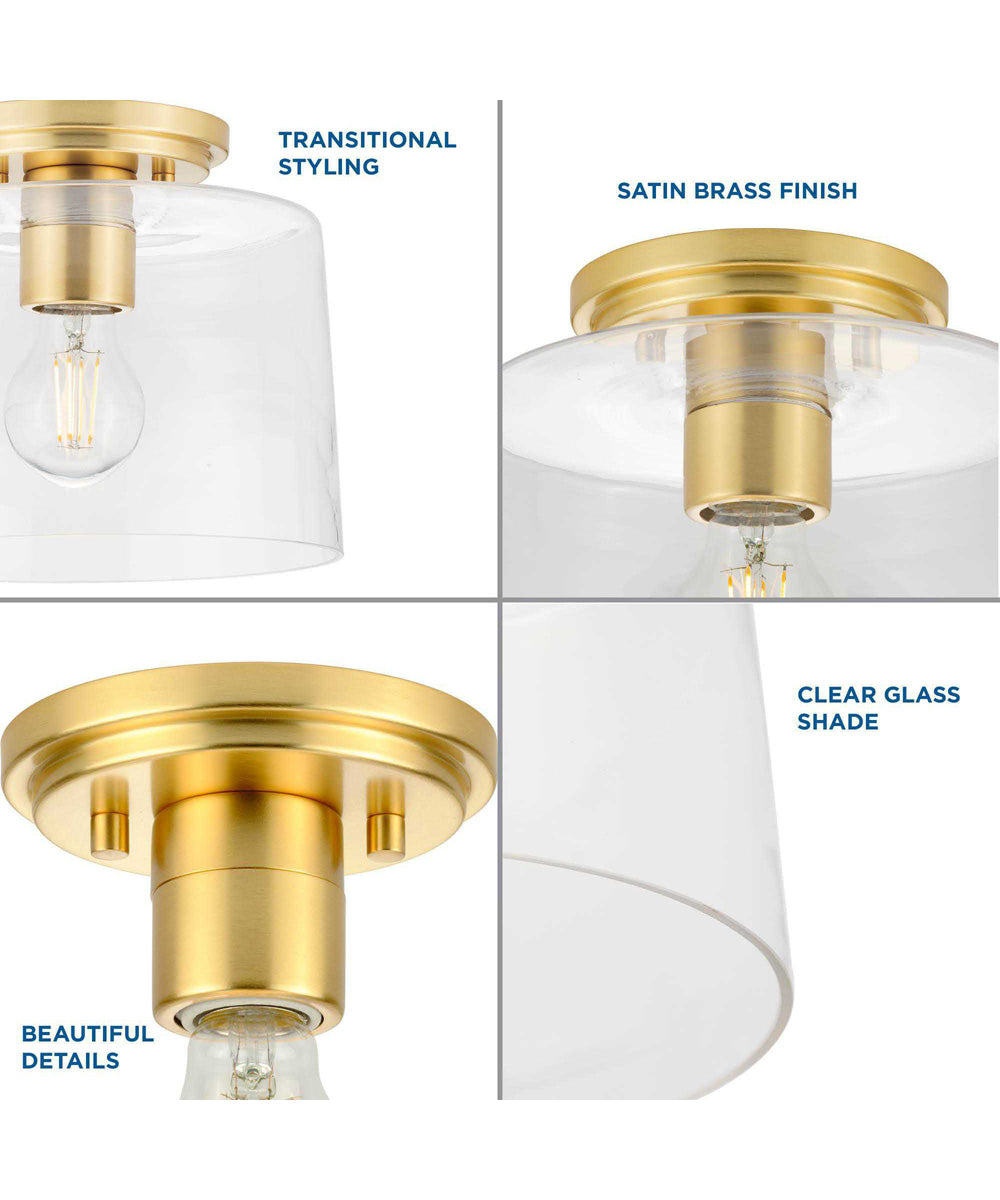 Adley  1-Light Clear Glass New Traditional Flush Mount Light Satin Brass