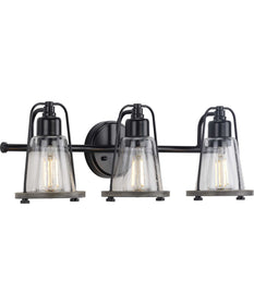 Conway 3-Light Clear Seeded Farmhouse Style Bath Vanity Wall Light Matte Black