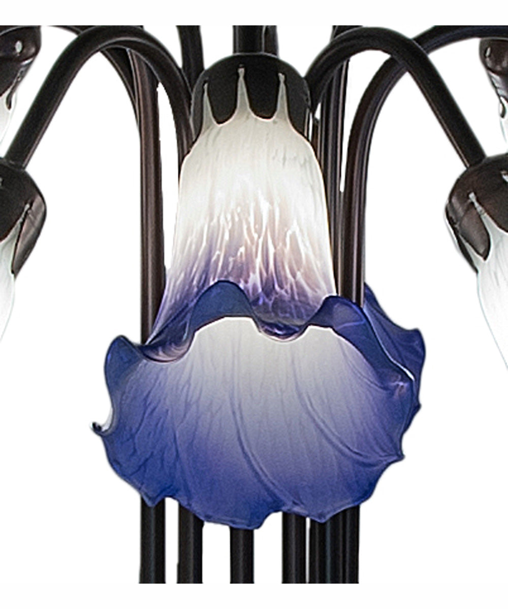24" High Blue/White Tiffany Pond Lily 10 Light Table Lamp