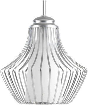 Finn 1-Light Etched White Glass Global Pendant Light Metallic Silver