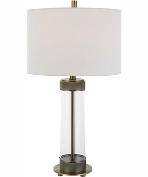28"H 1-Light Table Lamp Metal and Aluminum in Antique Brass with a Round Shade