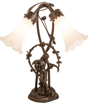17" High White Tiffany Pond Lily 2 Light Trellis Girl Accent Lamp