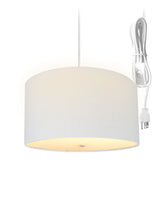 16"W 2 Light Swag Plug-In Pendant White Linen Drum with Diffuser White Cord