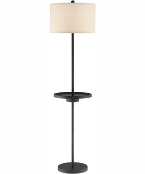 Tungsten 1-Light Floor Lamp With Tray Dark Brz/Linen Shade