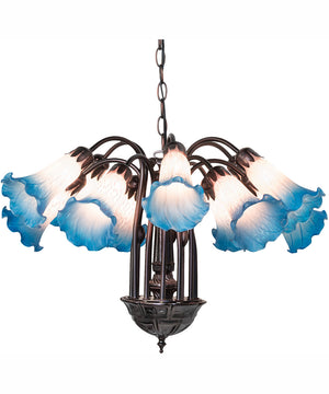 24" Wide Pink/Blue Tiffany Pond Lily 12 Light Chandelier