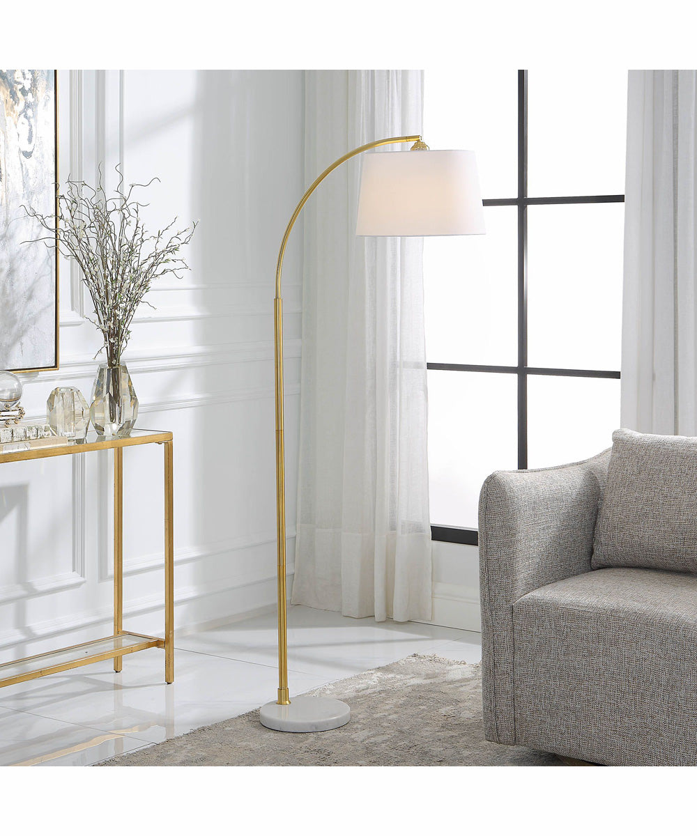 65"H 1-Light Floor Lamp Marble and Metal in Gold and White Marble with a Round Shade