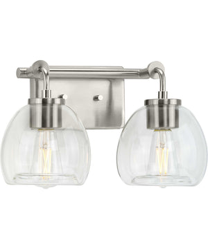 Caisson 2-Light Clear Glass Urban Industrial Bath Vanity Light Brushed Nickel