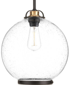 Chronicle 1-Light Clear Seeded Opal Etched Glass Coastal Pendant Light Antique Bronze
