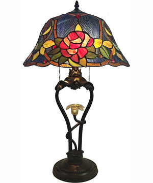 Blue Floral Petal Tiffany Table Lamp With Led Night Light